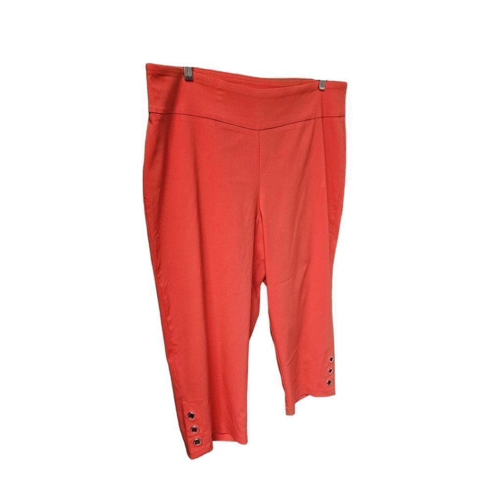 NWOT ZAC & RACHEL Plus Size Bright Coral Cropped Capri Pants - Picture 5 of 12